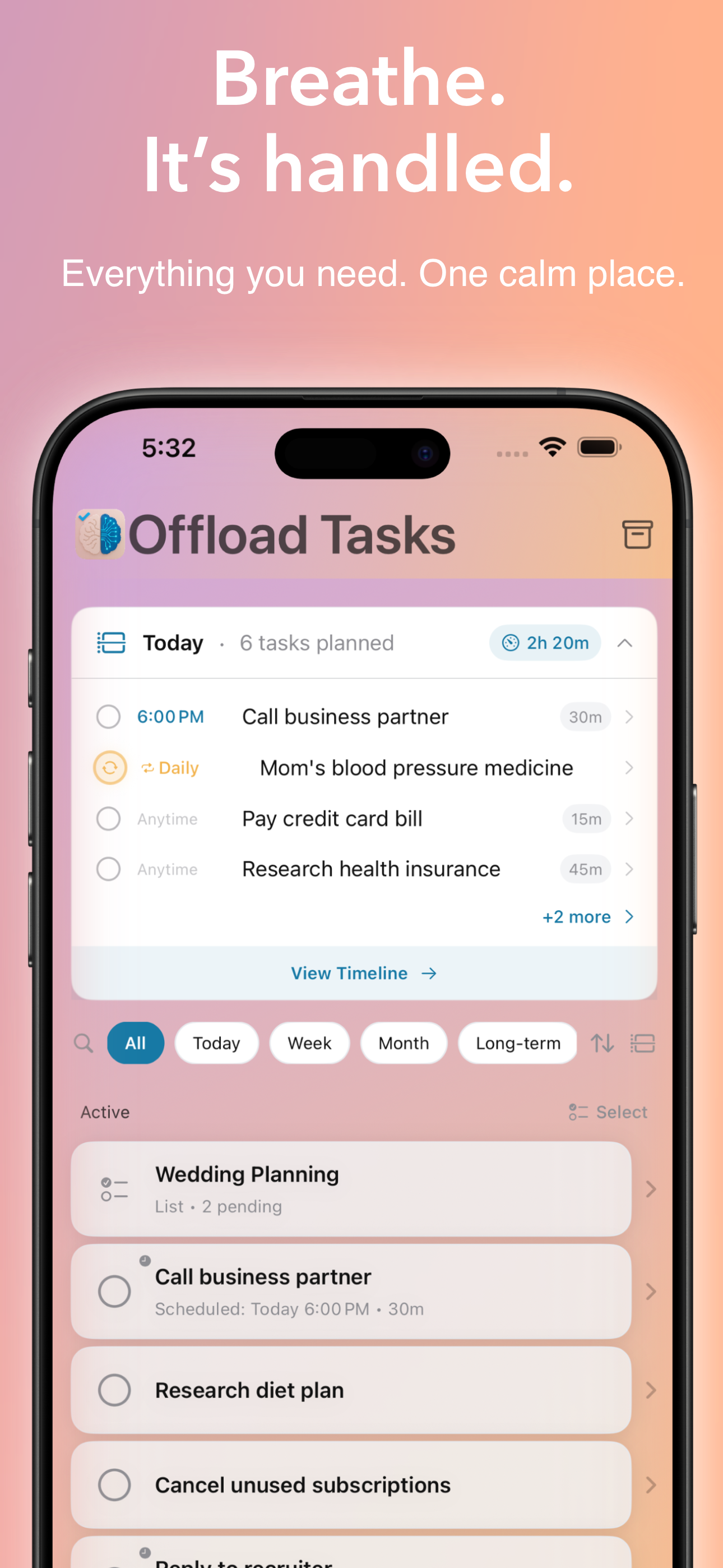 Offload app - Main task list view